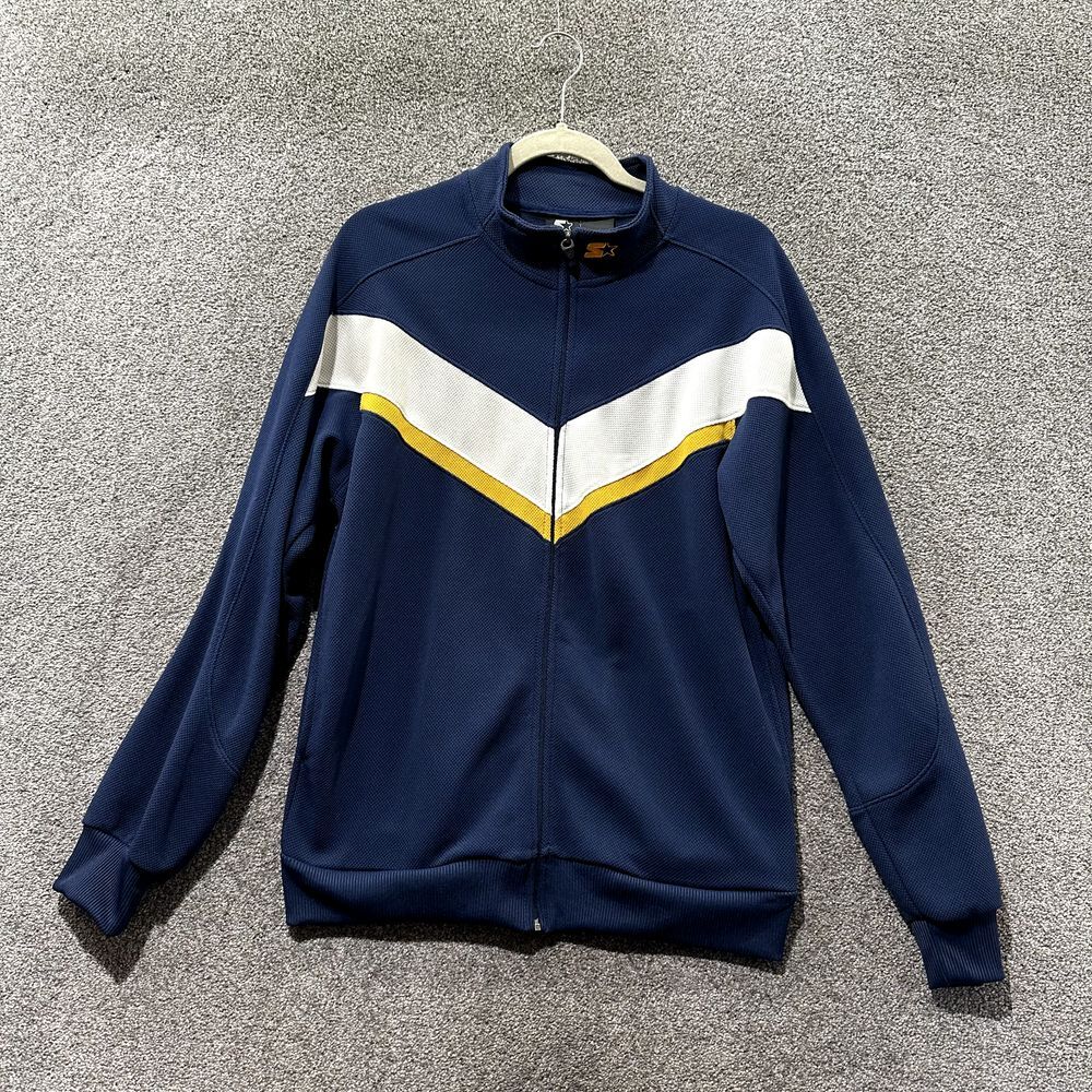 Starter Full Zip Sweatshirt Men Medium‎ 38/40 Blue Mock Neck Chevron Stripe